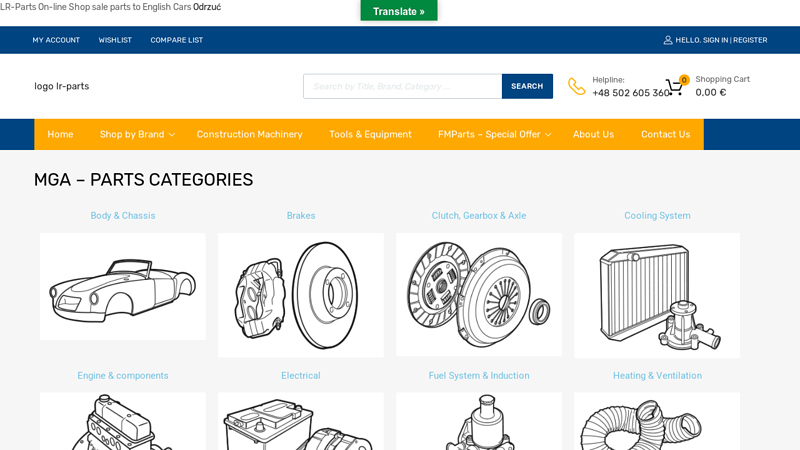 MGA – PARTS CATEGORIES mga car parts