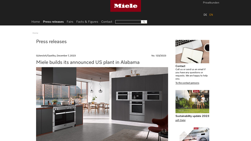 Miele builds its announced US plant in Alabama miele auto parts