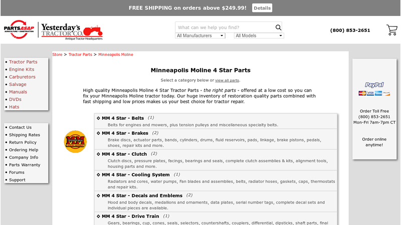 Minneapolis Moline 4 Star Parts allstate tractor parts