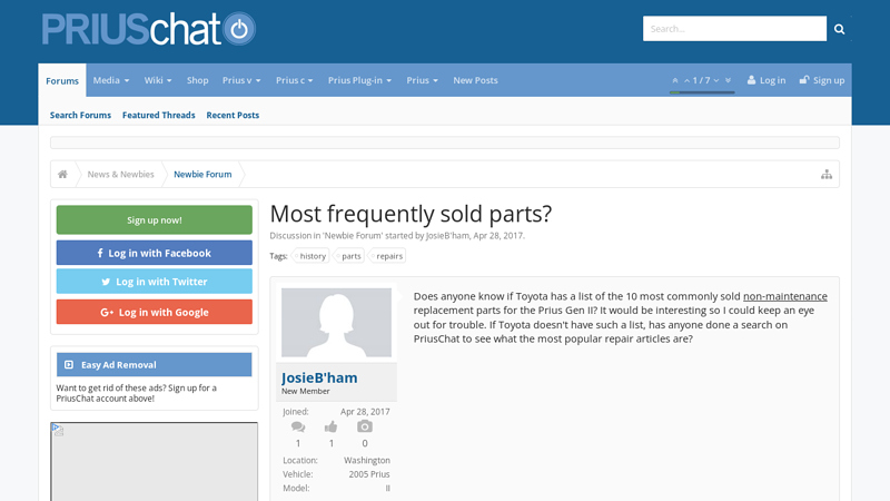 Most frequently sold parts? toyota prius parts