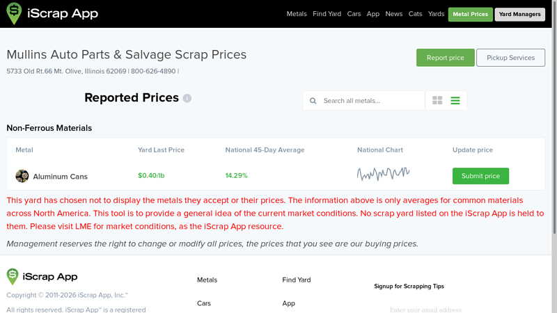Mullins Auto Parts & Salvage Scrap Prices mullins auto parts salvage