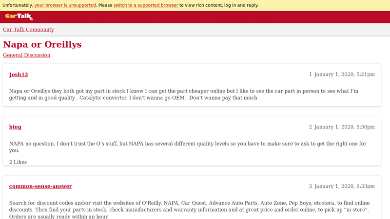 Napa or Oreillys discounted car parts