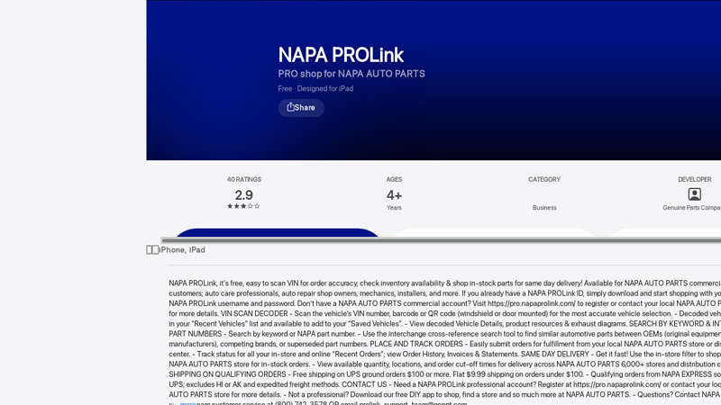 NAPA PROLink napa auto parts app for android