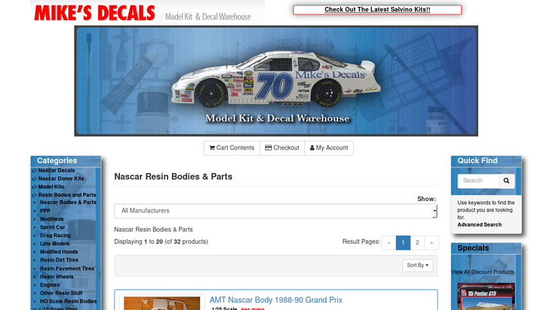 Nascar Resin Bodies & Parts resin model car parts