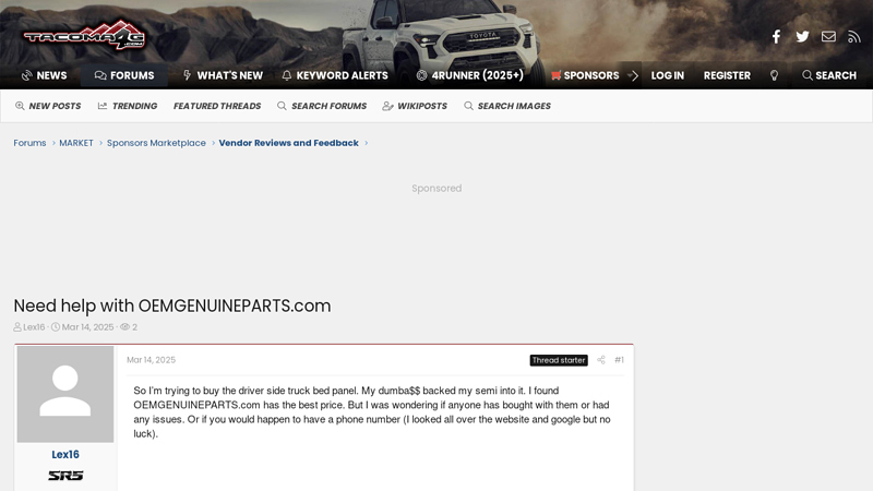 Need help with OEMGENUINEPARTS.com where to buy toyota parts