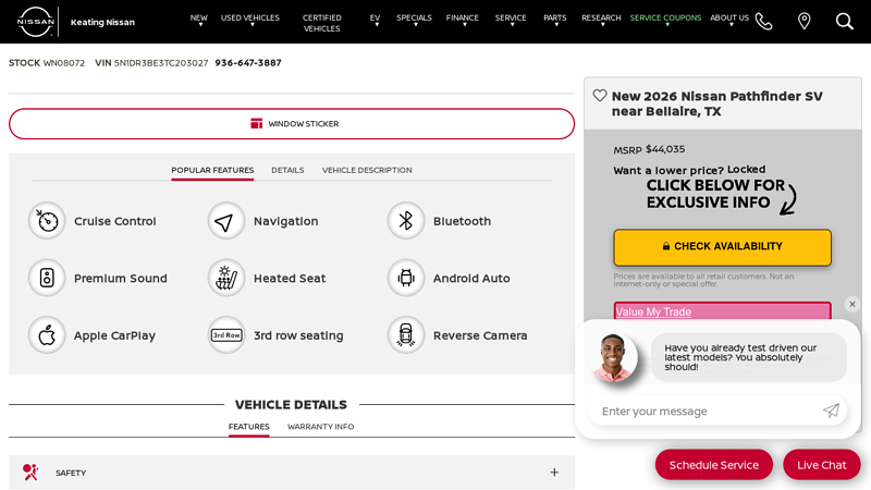 New 2026 Nissan Pathfinder SV near Bellaire, TX bellaire auto parts