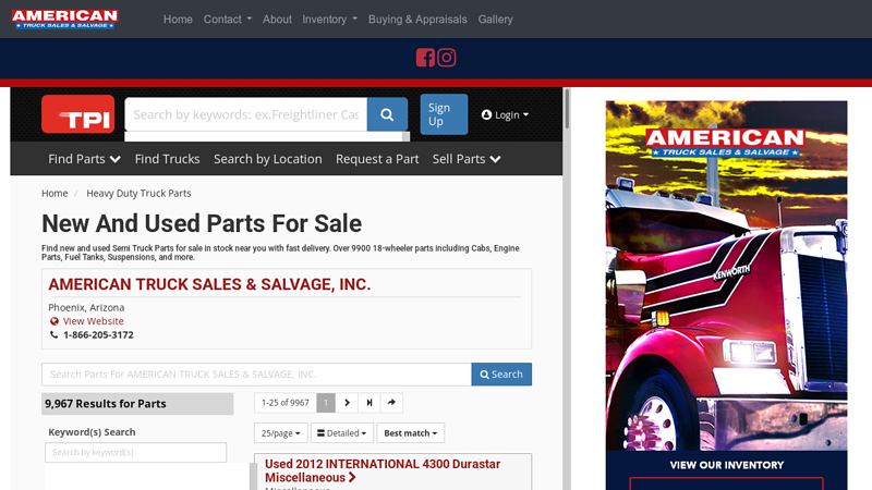 New And Used Parts For Sale salvage semi truck parts