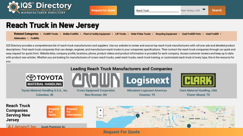 New Jersey Reach Truck Manufacturers Suppliers truck parts nj