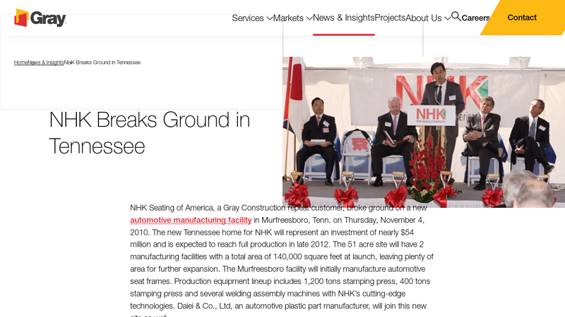 NHK Breaks Ground in Tennessee car parts murfreesboro tn