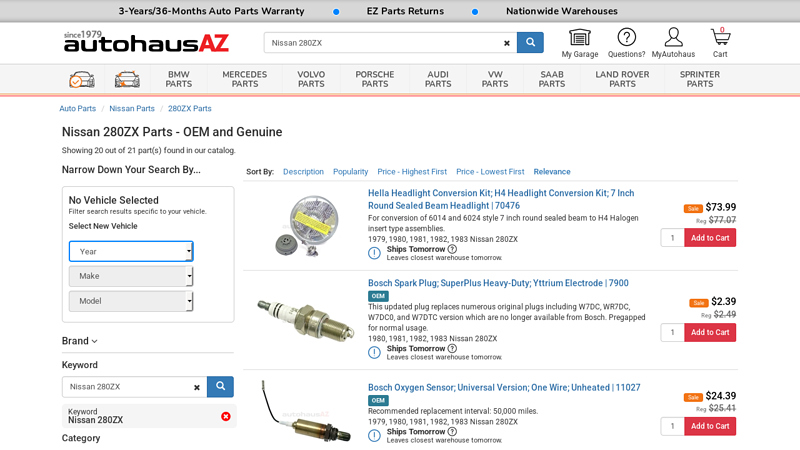 Nissan 280ZX Parts Online Catalog datsun 280zx car parts