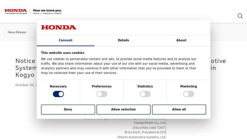 Notice regarding the Management Integration of Hitachi Automotive ... hitachi car parts