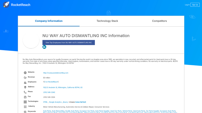 NU WAY AUTO DISMANTLING INC Information nuway auto parts