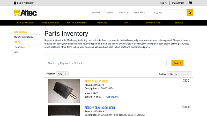 NUECO Parts Inventory altec bucket truck parts diagram
