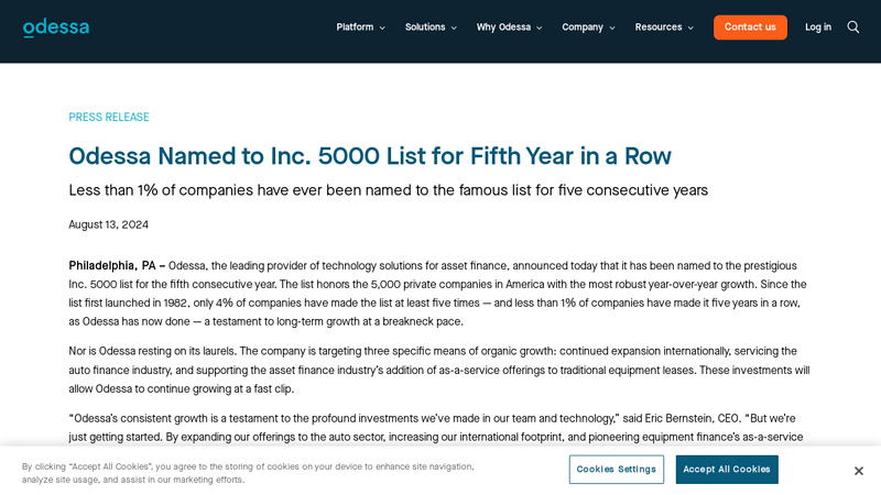 Odessa Named to Inc. 5000 List for Fifth Year in a Row odessa auto parts