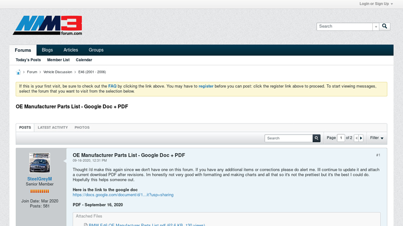 OE Manufacturer Parts List e46 parts car