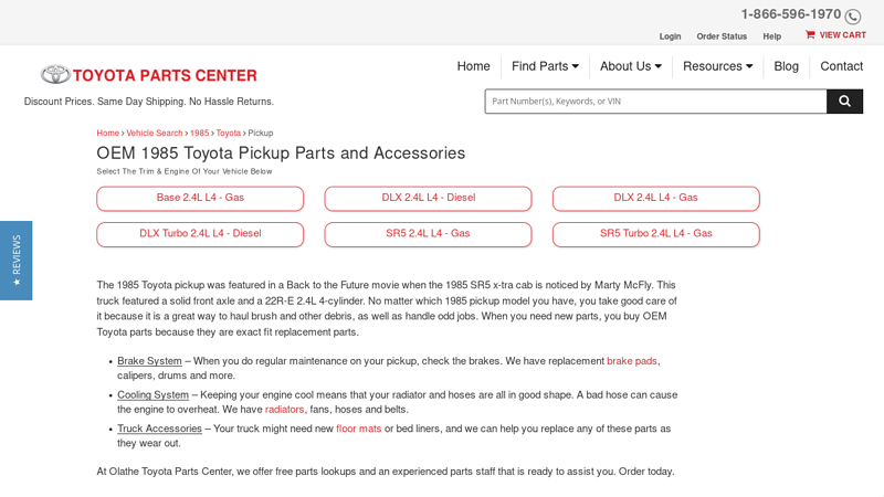 OEM 1985 Toyota Pickup Parts and Accessories 1985 toyota truck parts