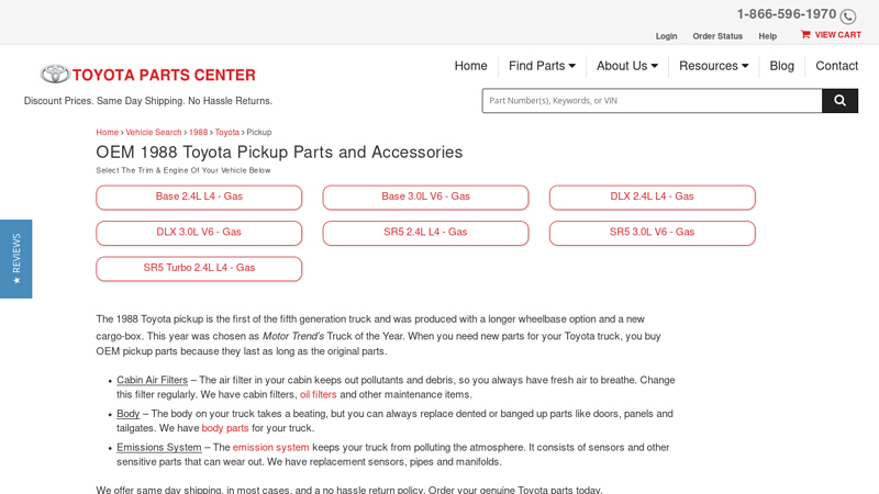 OEM 1988 Toyota Pickup Parts and Accessories 1988 toyota pickup parts