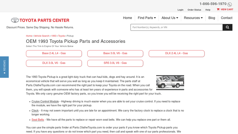 OEM 1993 Toyota Pickup Parts and Accessories 93 toyota pickup performance parts