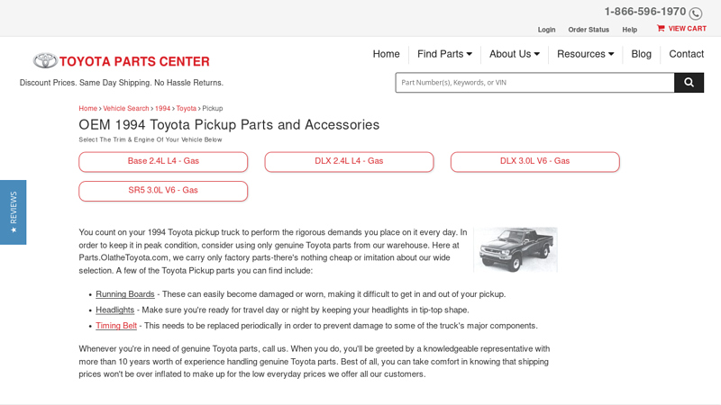 OEM 1994 Toyota Pickup Parts and Accessories 94 toyota pickup parts