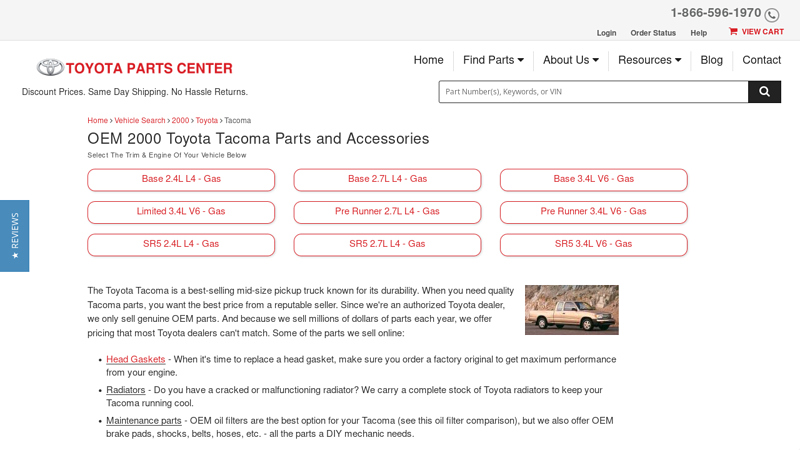 OEM 2000 Toyota Tacoma Parts and Accessories 2000 toyota tacoma parts