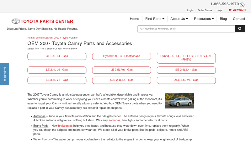 OEM 2007 Toyota Camry Parts and Accessories 2007 toyota camry parts