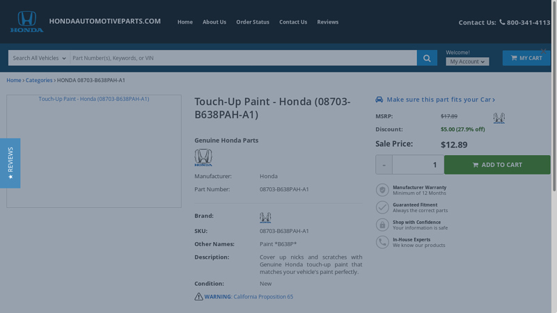 OEM 2023 honda parts touch up paint