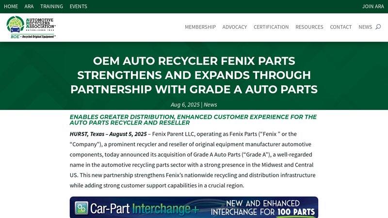 OEM Auto Recycler Fenix Parts Strengthens and Expands Through ... church auto parts