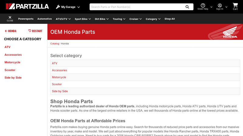OEM Honda Motorcycle, ATV, SxS Parts honda motorcycle parts near me