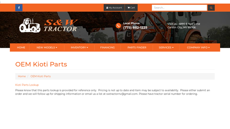 OEM Kioti Parts S & W Tractor Carson City, NV (775) 882 kioti tractor parts