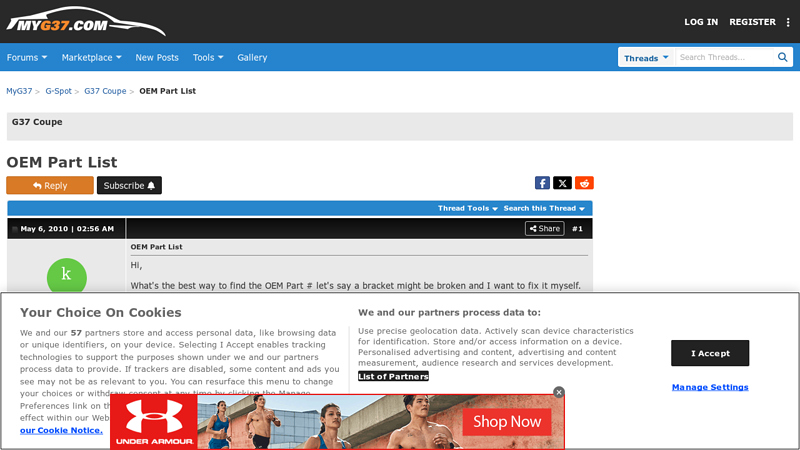 OEM Part List infiniti g37 car parts