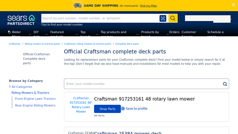 Official Craftsman complete deck parts craftsman tractor deck parts