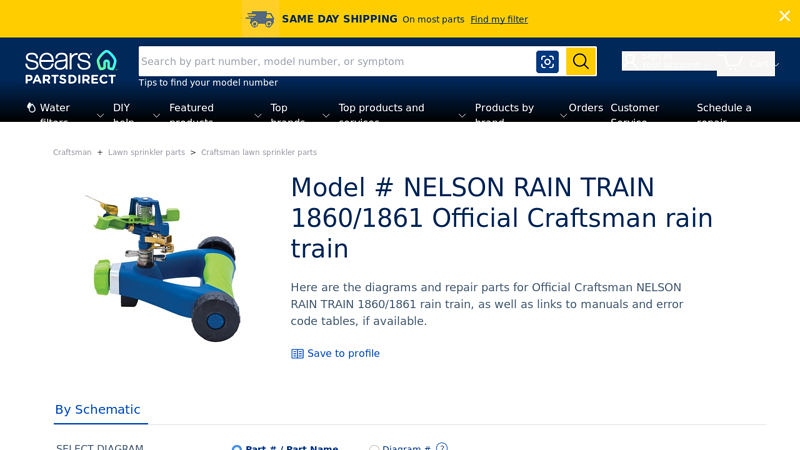 Official Craftsman NELSON RAIN TRAIN 1860/1861 lawn sprinkler ... nelson tractor sprinkler parts