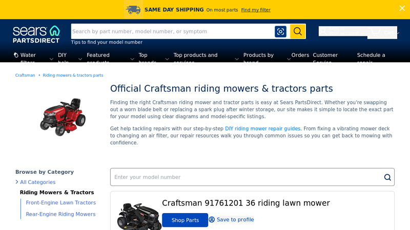 Official Craftsman riding mowers tractors parts craftsman garden tractor parts