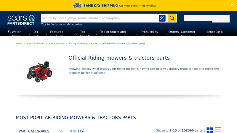 Official Riding mowers tractors parts sears tractor mower parts