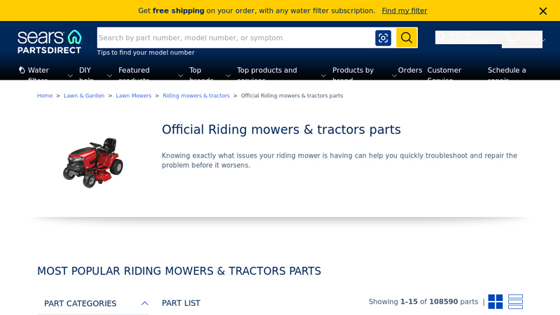 Official Riding mowers tractors parts sears garden tractor parts
