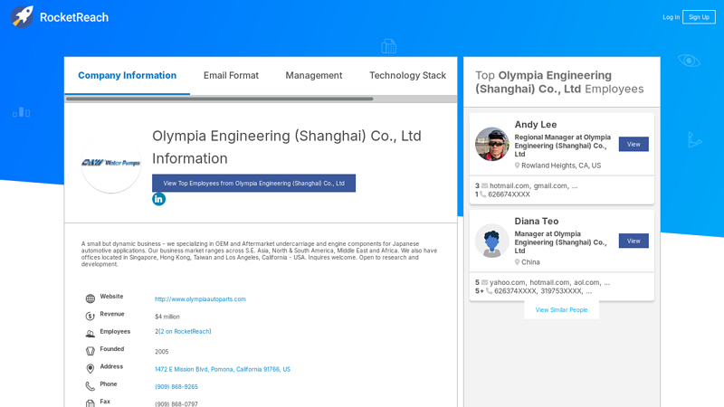 Olympia Engineering (Shanghai) Co., Ltd Information olympia auto parts