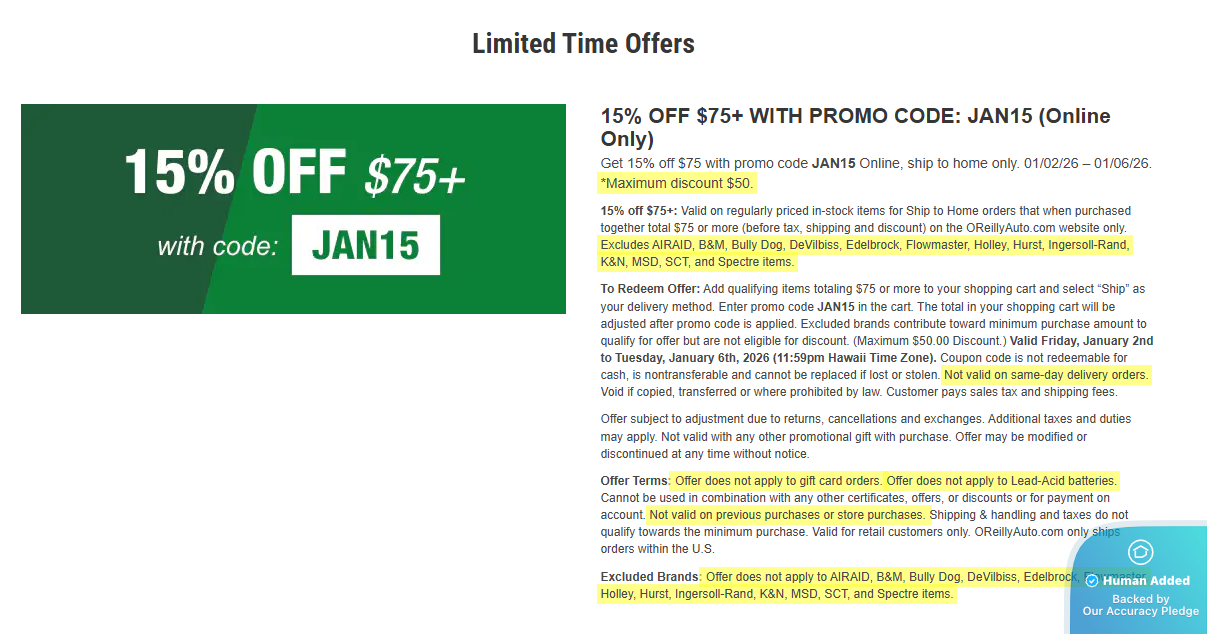 O'Reilly Auto Parts Discount Code guide