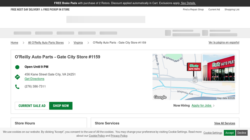 O'Reilly Auto Parts Store #1159 advance auto parts gate city va