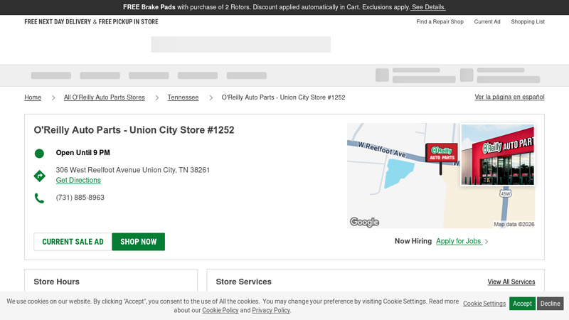 O'Reilly Auto Parts Store #1252 advance auto parts union city tennessee