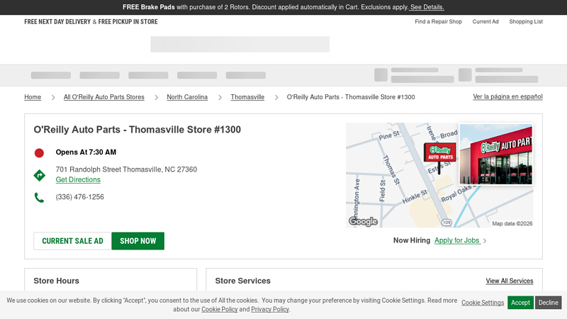 O'Reilly Auto Parts Store #1300 advance auto parts thomasville north carolina