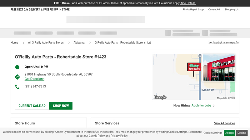 O'Reilly Auto Parts Store #1423 advance auto parts robertsdale alabama