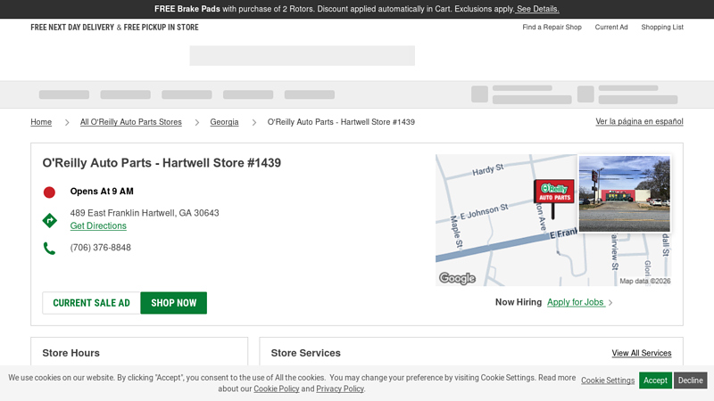 O'Reilly Auto Parts Store #1439 advance auto parts hartwell ga