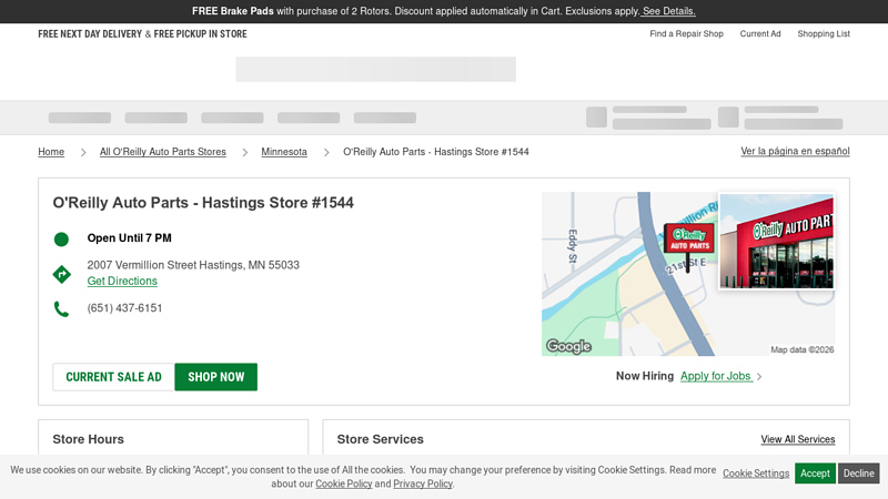 O'Reilly Auto Parts Store #1544 hastings auto parts near me