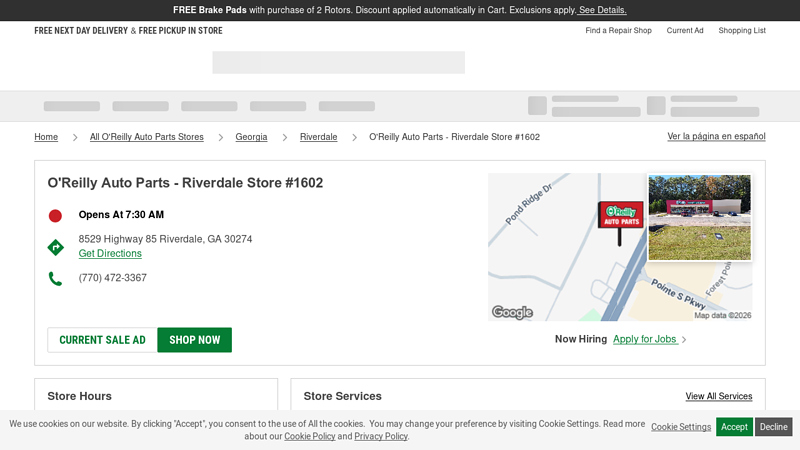 O'Reilly Auto Parts Store #1602 advance auto parts riverdale ga