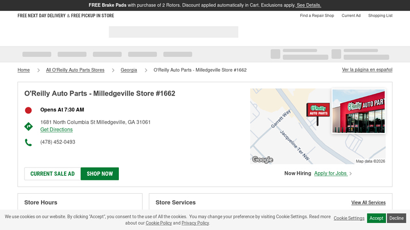 O'Reilly Auto Parts Store #1662 advance auto parts milledgeville ga