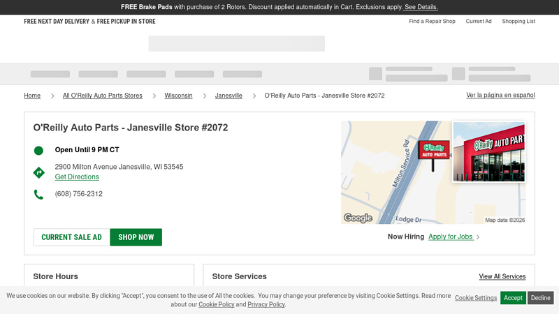 O'Reilly Auto Parts Store #2072 auto parts janesville wi