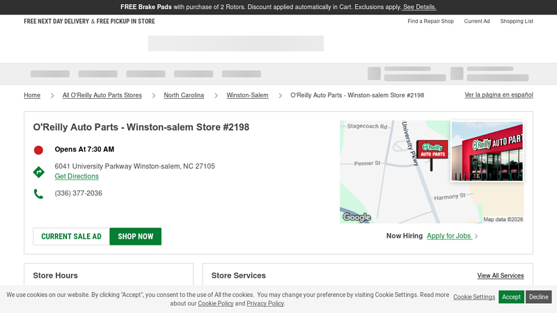 O'Reilly Auto Parts Store #2198 winston salem auto parts