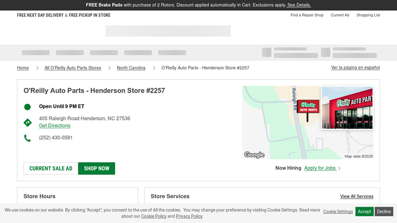 O'Reilly Auto Parts Store #2257 o'reilly auto parts henderson north carolina