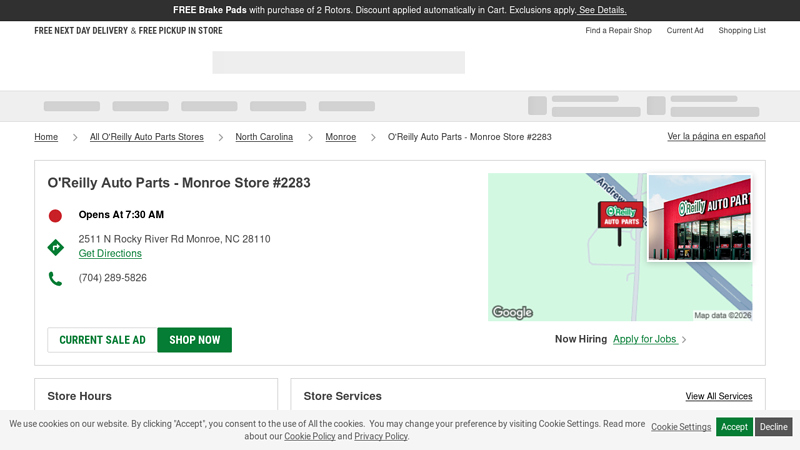 O'Reilly Auto Parts Store #2283 o'reilly auto parts monroe north carolina