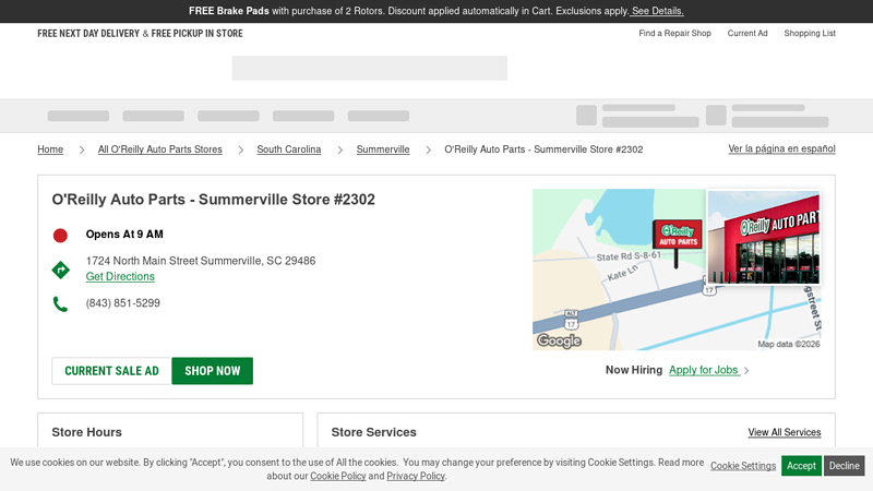 O'Reilly Auto Parts Store #2302 auto parts summerville sc